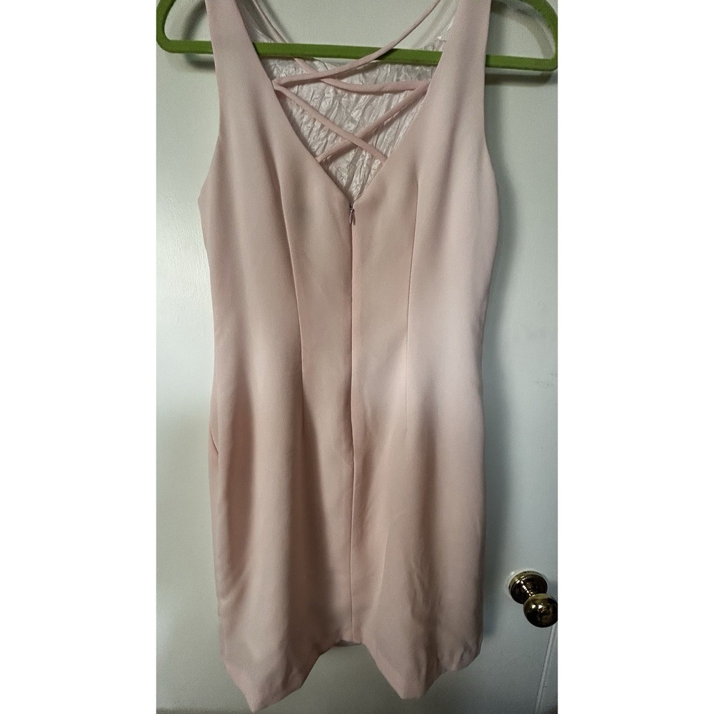 CDC light pink peach satin mini dress crosshatch back side zipper Small lined